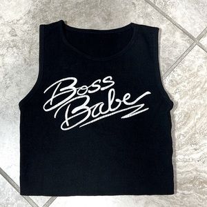 Boss Babe Knit Cropped Tank. Black. Size S